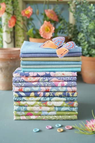 Tilda Patchwork Stoff Baumwolle - Gardenlife - Striped Petunia Green